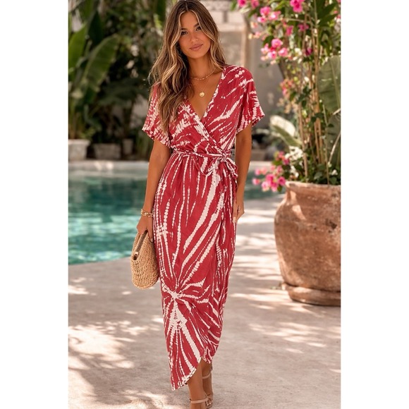 Young Fabulous & Broke Dresses & Skirts - Young, Fabulous & Broke Isla Maxi Dress Sz L Hi Low Kimono Tie-dye Caftan Boho